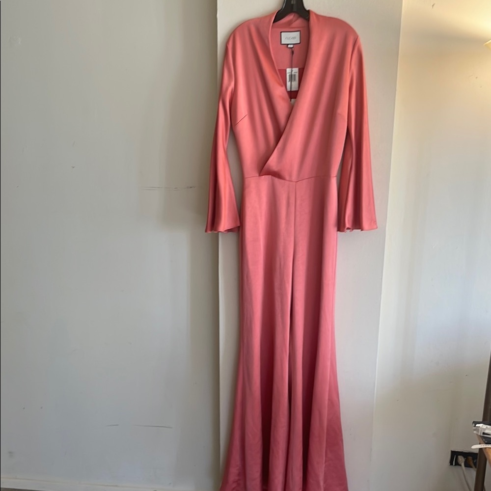 Alexis Pink Flare Jumpsuit with Elegant V Neck - Picture 3 of 3